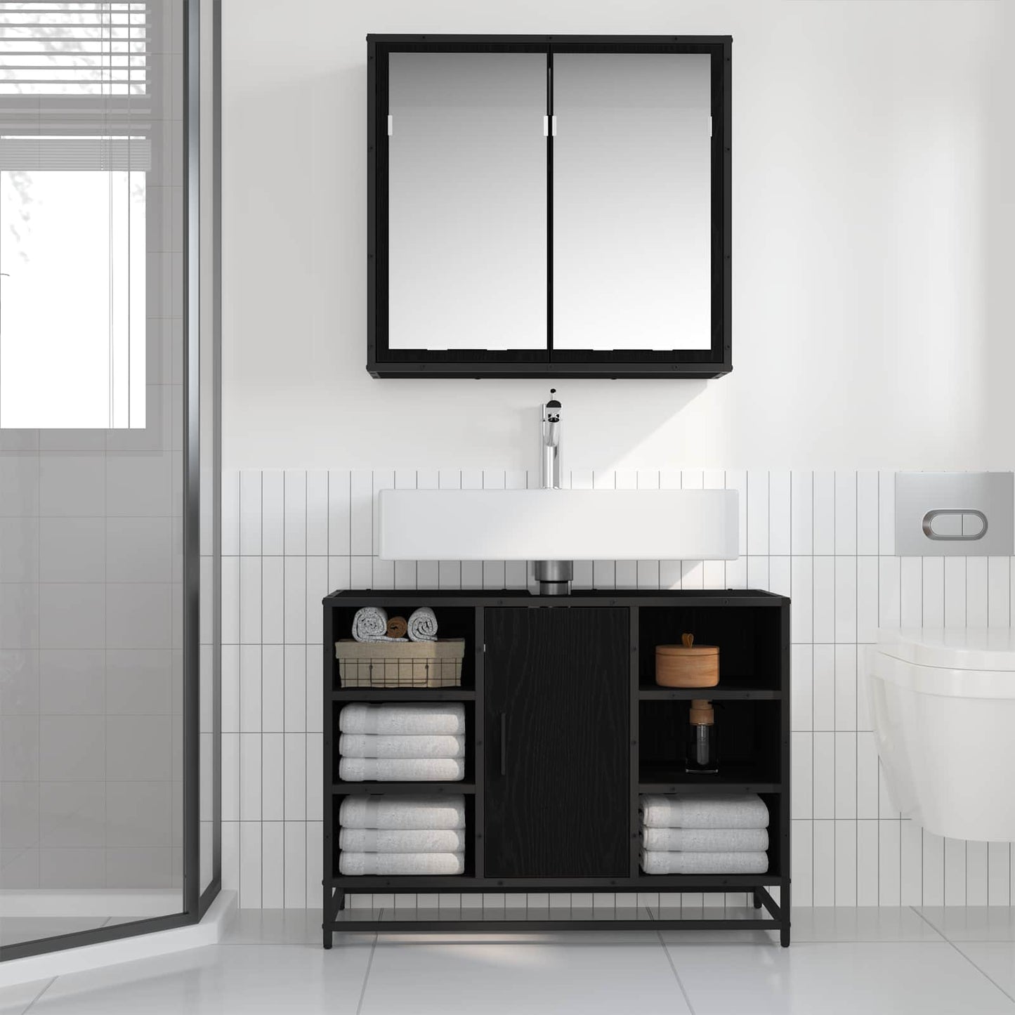 Set di mobili per il bagno 2 pcs Rovere Nero Legno multistrato | homemem39