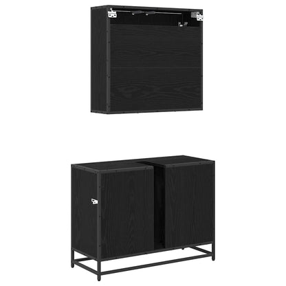 Set di mobili per il bagno 2 pcs Rovere Nero Legno multistrato | homemem39