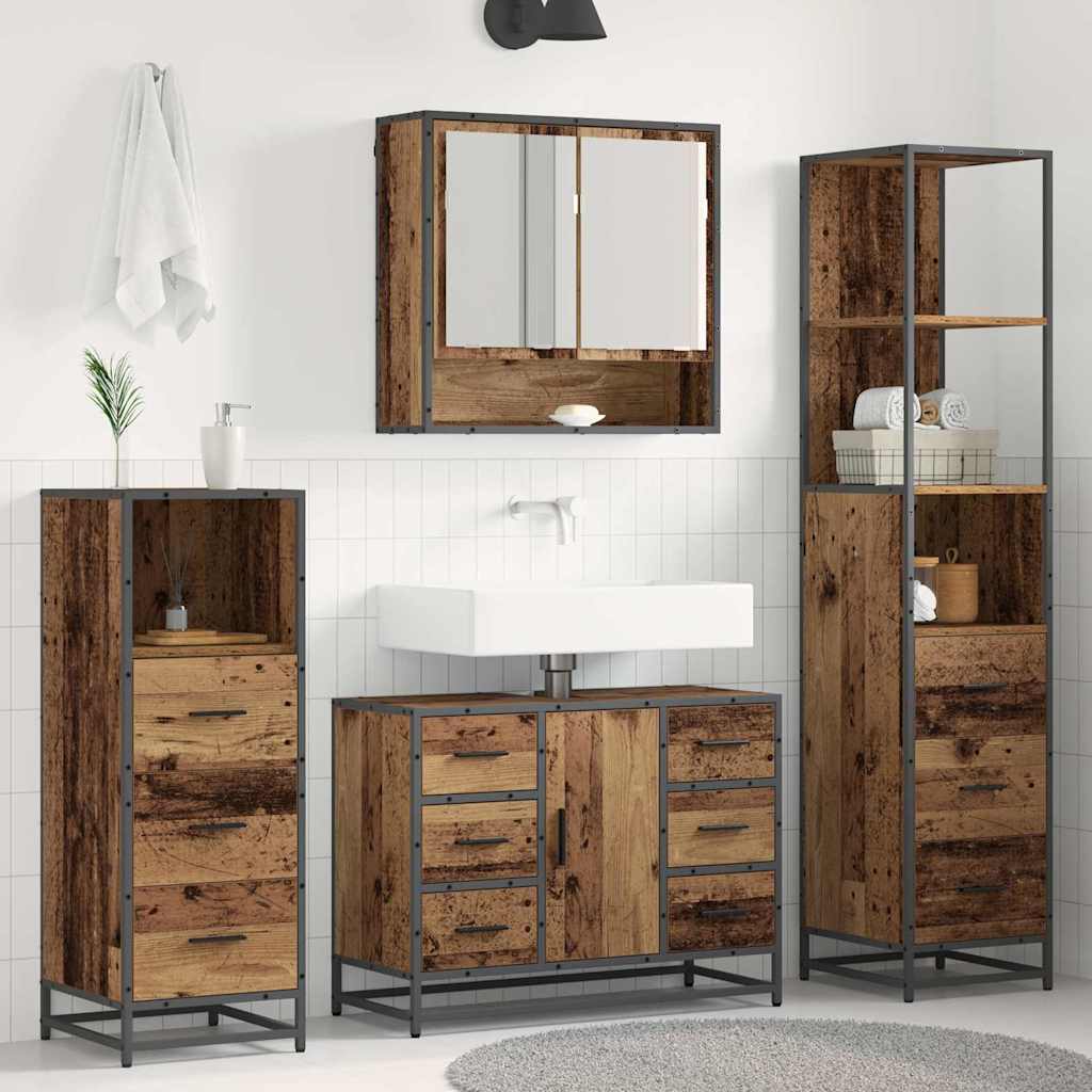 Set di mobili per il bagno con cassetto 4 pcs Legno vecchio | homemem39