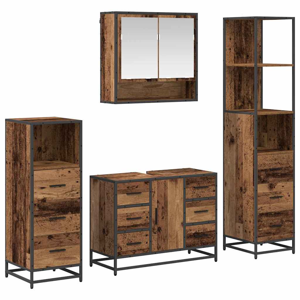 Set di mobili per il bagno con cassetto 4 pcs Legno vecchio | homemem39