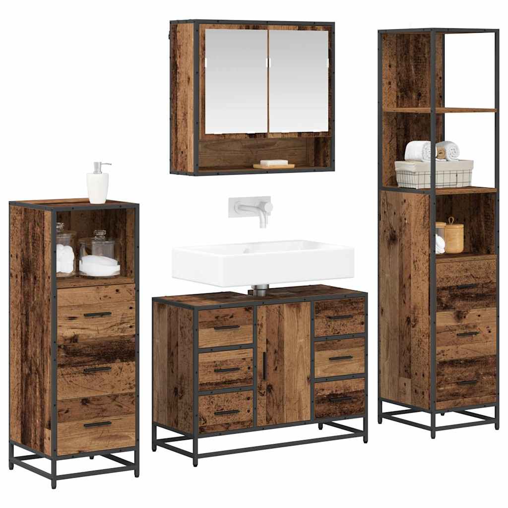 Set di mobili per il bagno con cassetto 4 pcs Legno vecchio | homemem39
