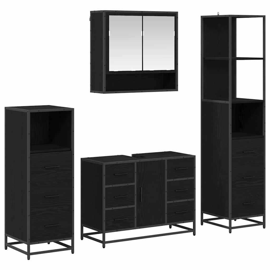 Set di mobili per il bagno 4 pcs Rovere Nero Legno multistrato | homemem39