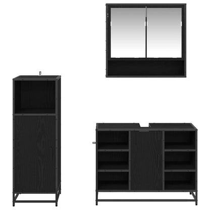 Set di mobili per il bagno 3 pcs Rovere Nero Legno multistrato | homemem39