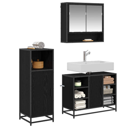 Set di mobili per il bagno 3 pcs Rovere Nero Legno multistrato | homemem39