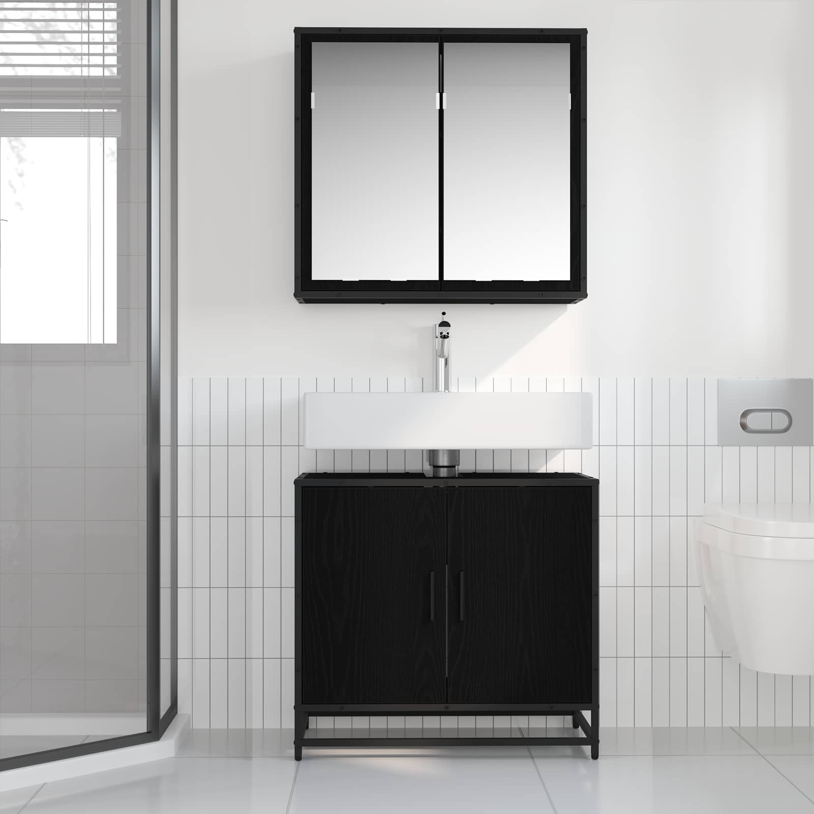 Set di mobili per il bagno 2 pcs Rovere Nero Legno multistrato | homemem39