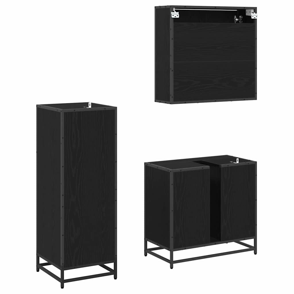 Set di mobili per il bagno 3 pcs Rovere Nero Legno multistrato | homemem39