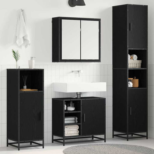Set di mobili per il bagno 4 pcs Rovere Nero Legno multistrato