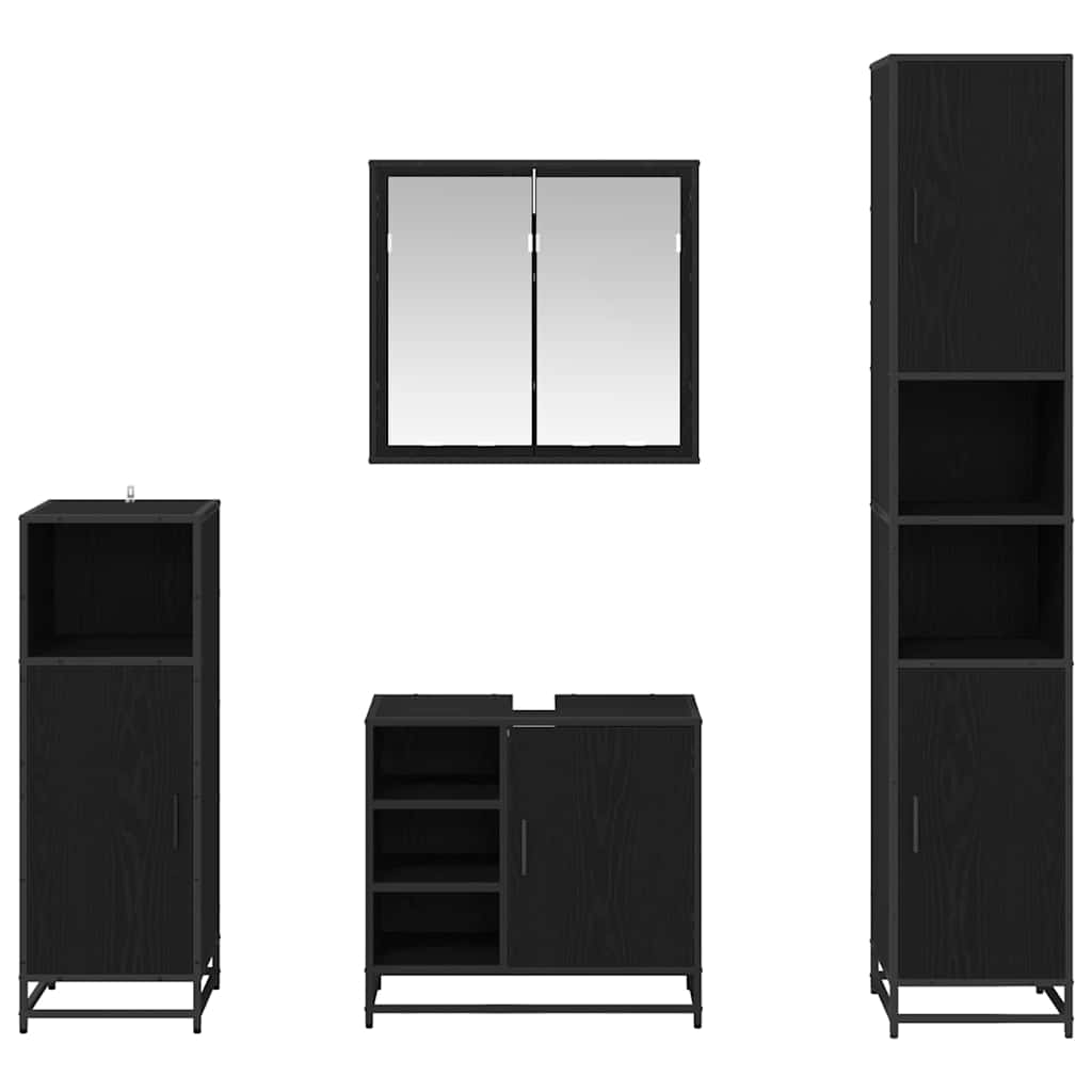 Set di mobili per il bagno 4 pcs Rovere Nero Legno multistrato