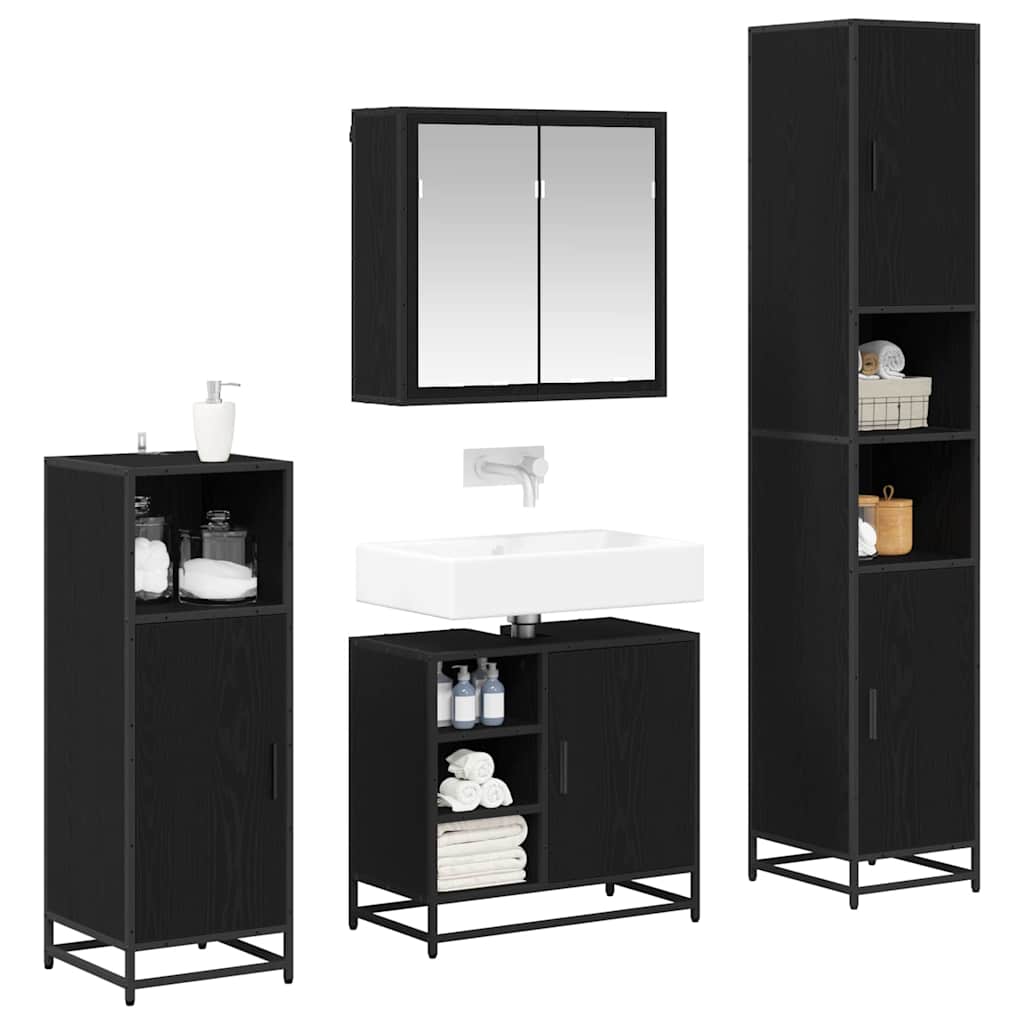 Set di mobili per il bagno 4 pcs Rovere Nero Legno multistrato