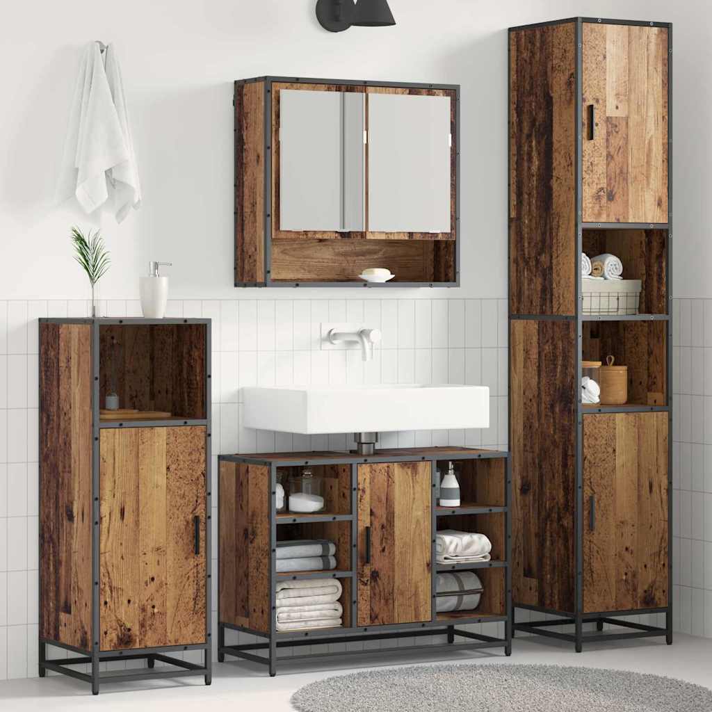 Set di mobili per il bagno con lo scaffale 3 pcs Legno vecchio