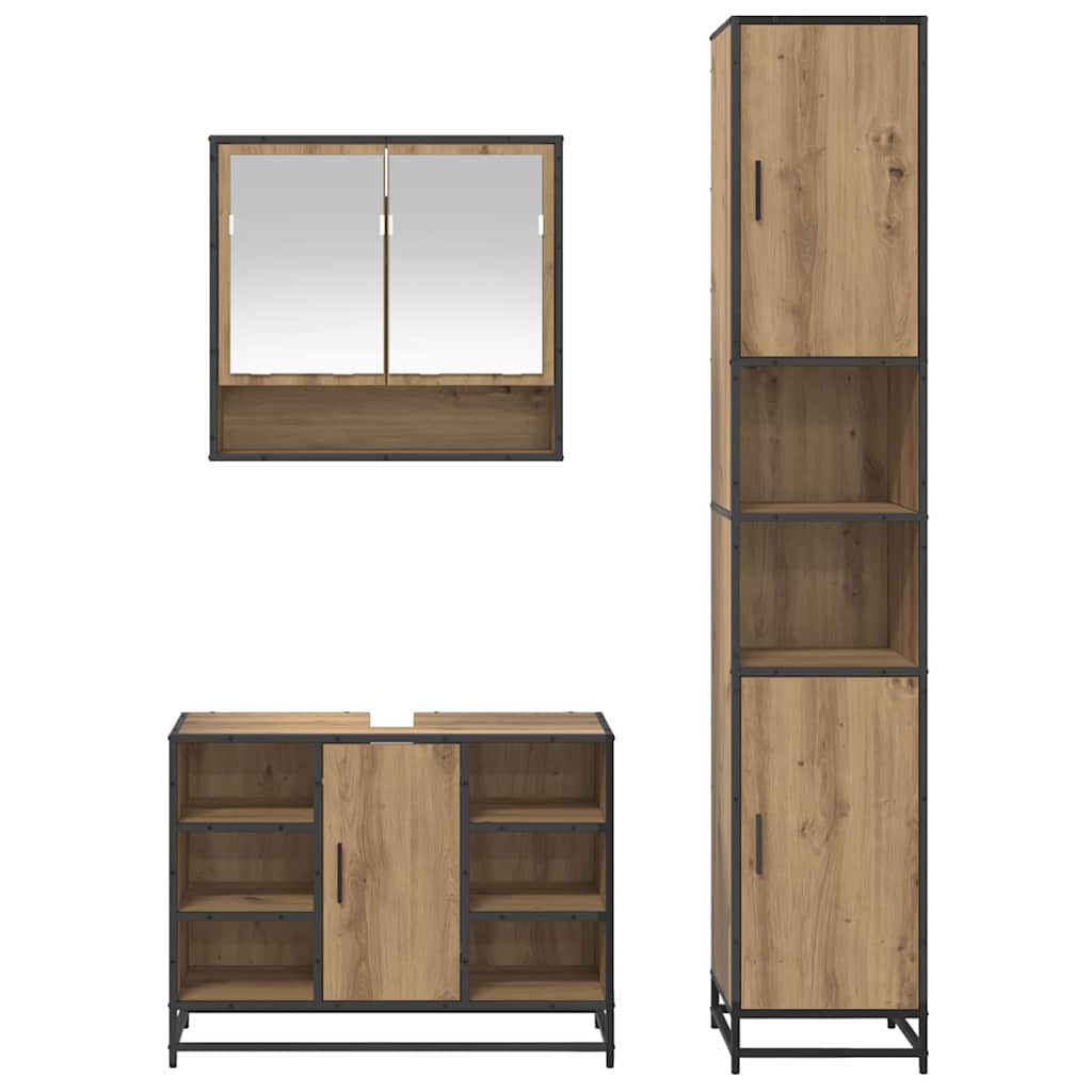 Set di mobili per il bagno 3 pz Rovere artigianale | homemem39