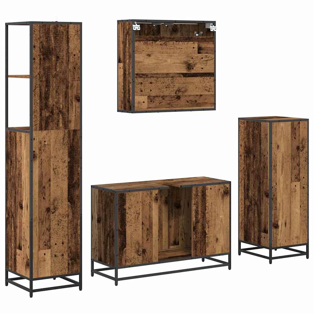 Set di mobili per il bagno con cassetto 4 pcs Legno vecchio | homemem39