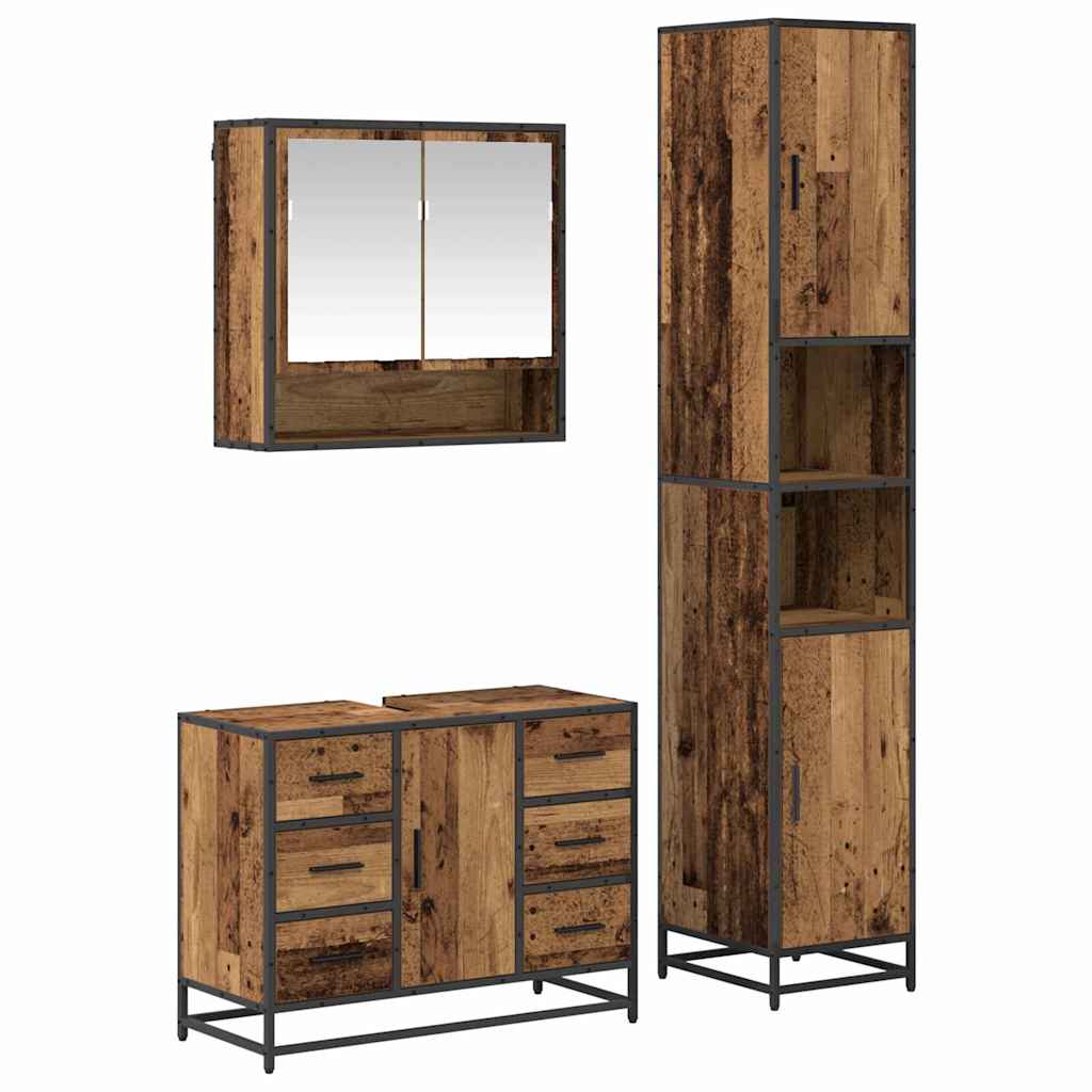 Set di mobili per il bagno con cassetto 3 pcs Legno vecchio | homemem39