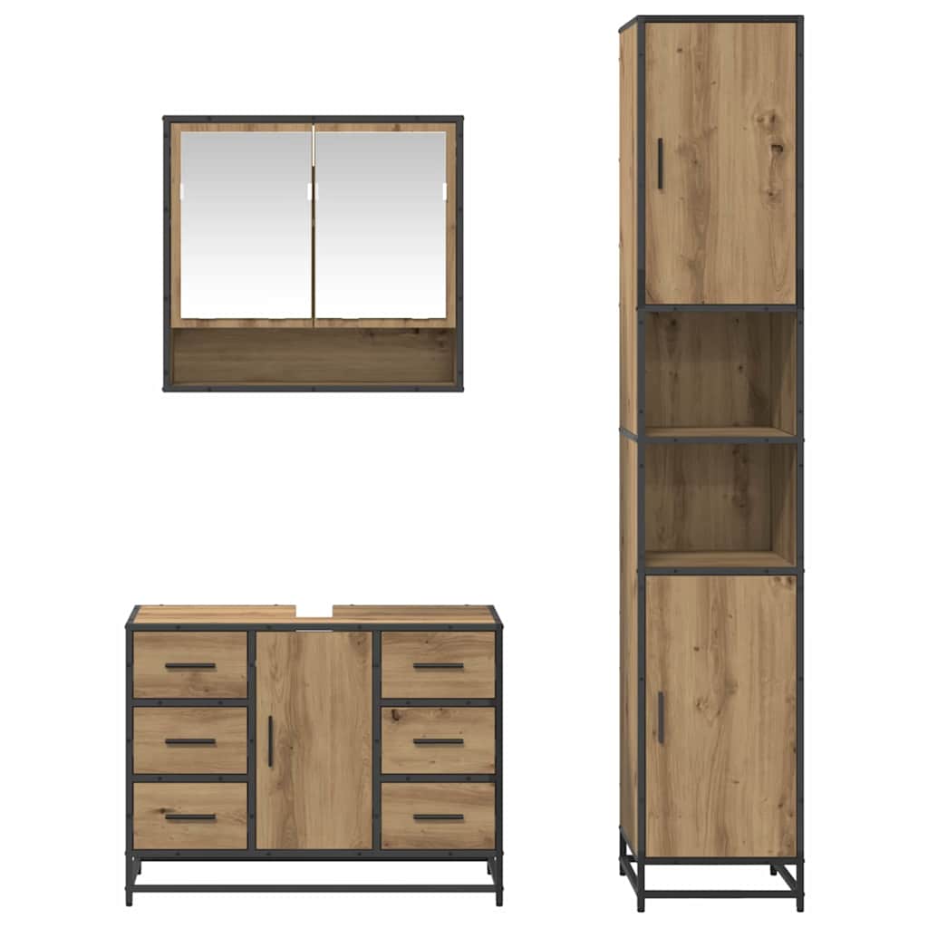 Set di mobili per il bagno 3 pz Rovere artigianale | homemem39
