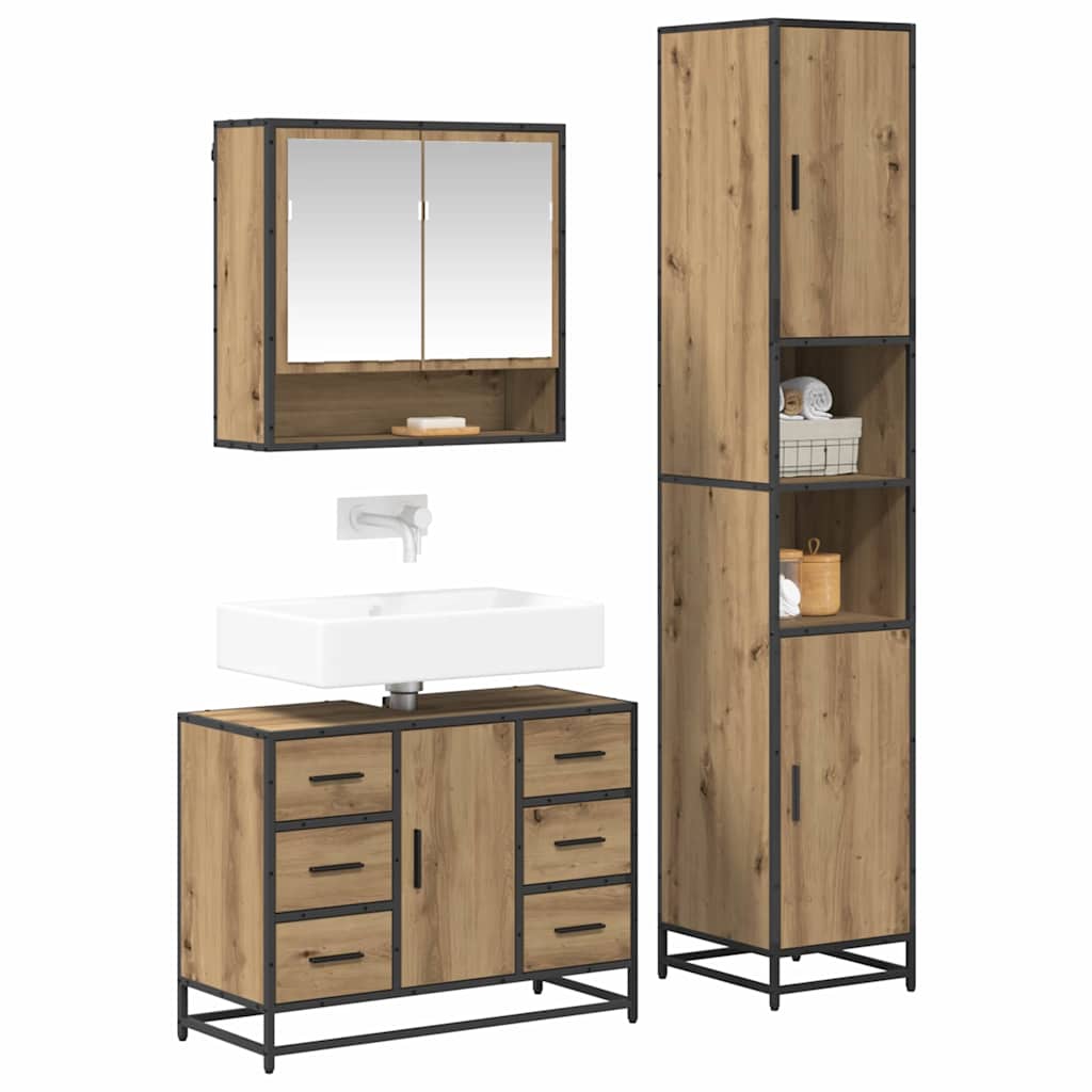 Set di mobili per il bagno 3 pz Rovere artigianale | homemem39