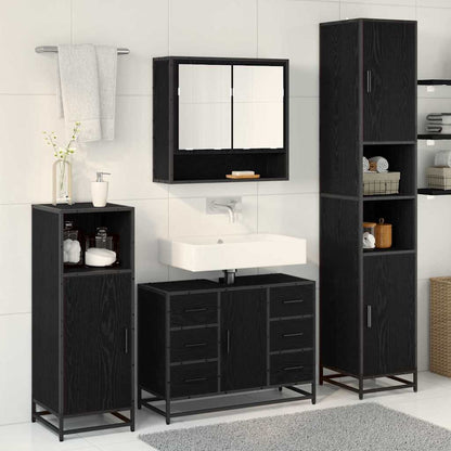 Set di mobili per il bagno 3 pcs Rovere Nero Legno multistrato