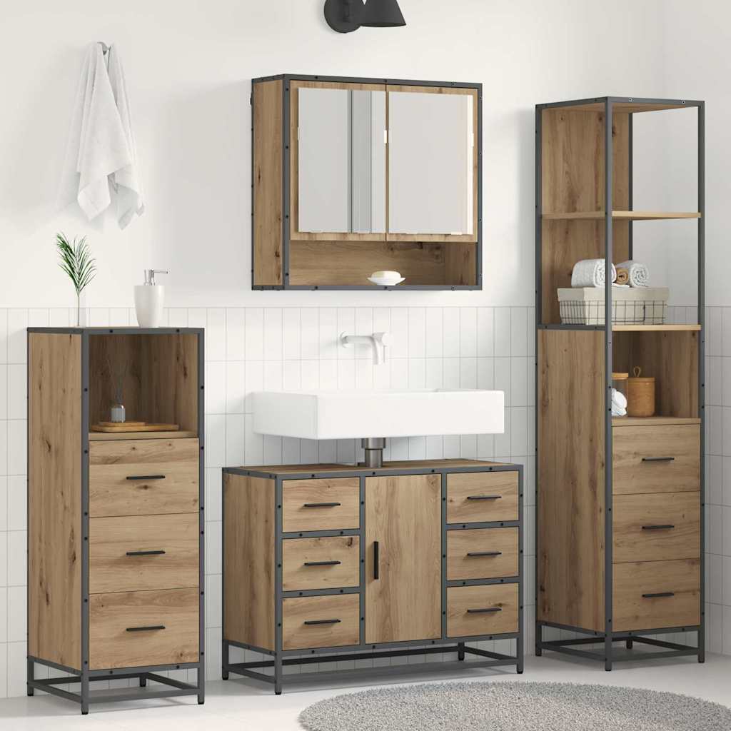 Set di mobili per il bagno 3 pz Rovere artigianale | homemem39