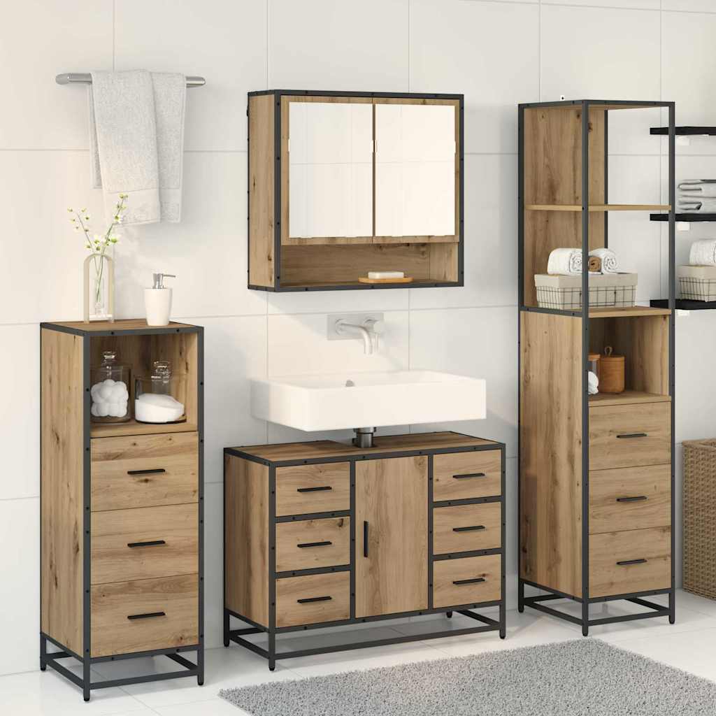 Set di mobili per il bagno 3 pz Rovere artigianale | homemem39