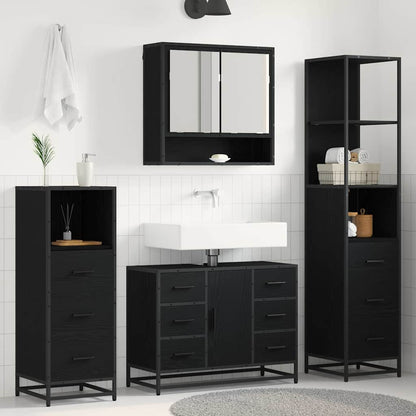 Set di mobili per il bagno 3 pcs Rovere Nero Legno multistrato | homemem39