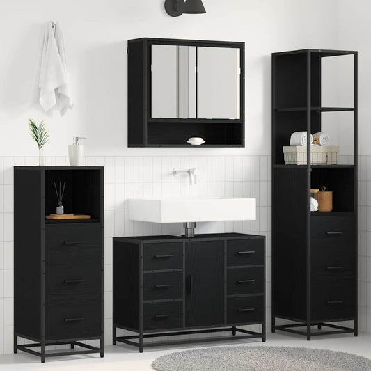 Set di mobili per il bagno 3 pcs Rovere Nero Legno multistrato | homemem39