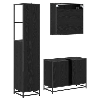 Set di mobili per il bagno 3 pcs Rovere Nero Legno multistrato | homemem39