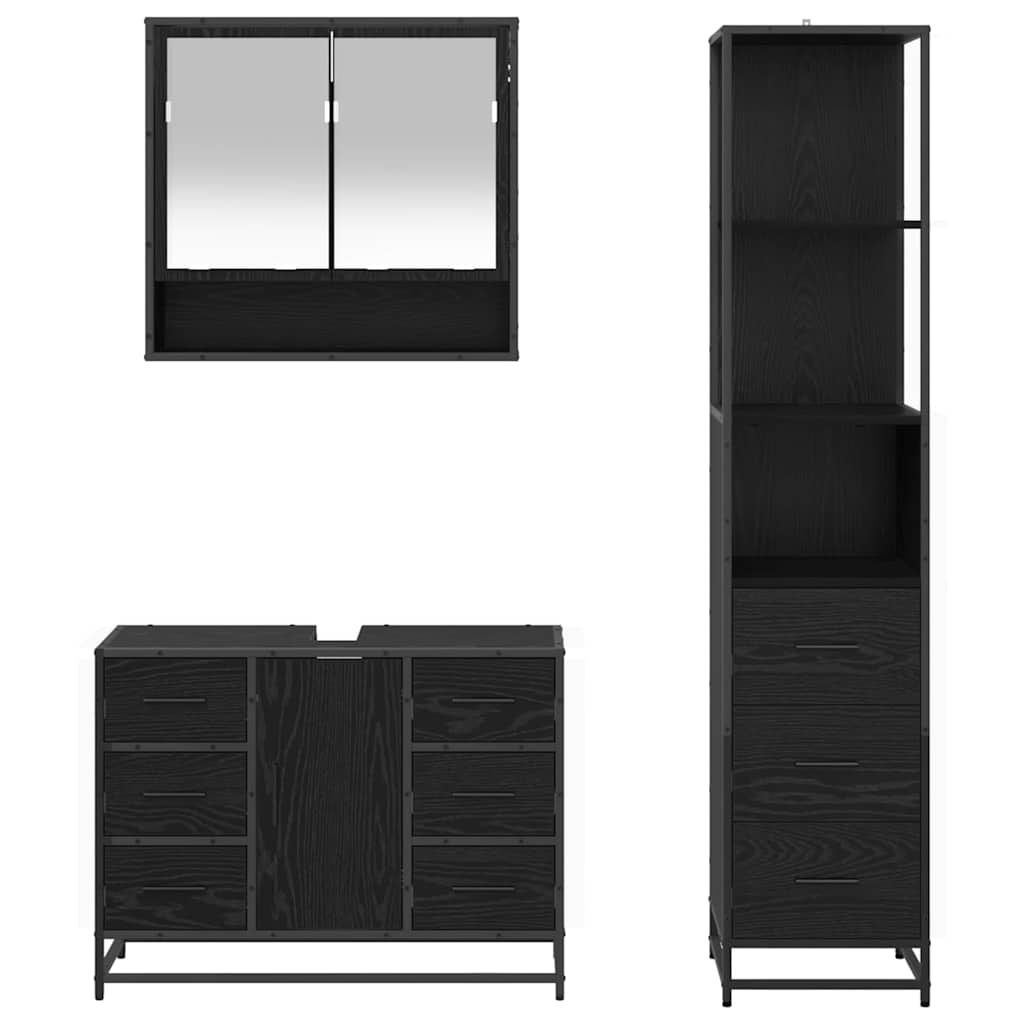 Set di mobili per il bagno 3 pcs Rovere Nero Legno multistrato | homemem39