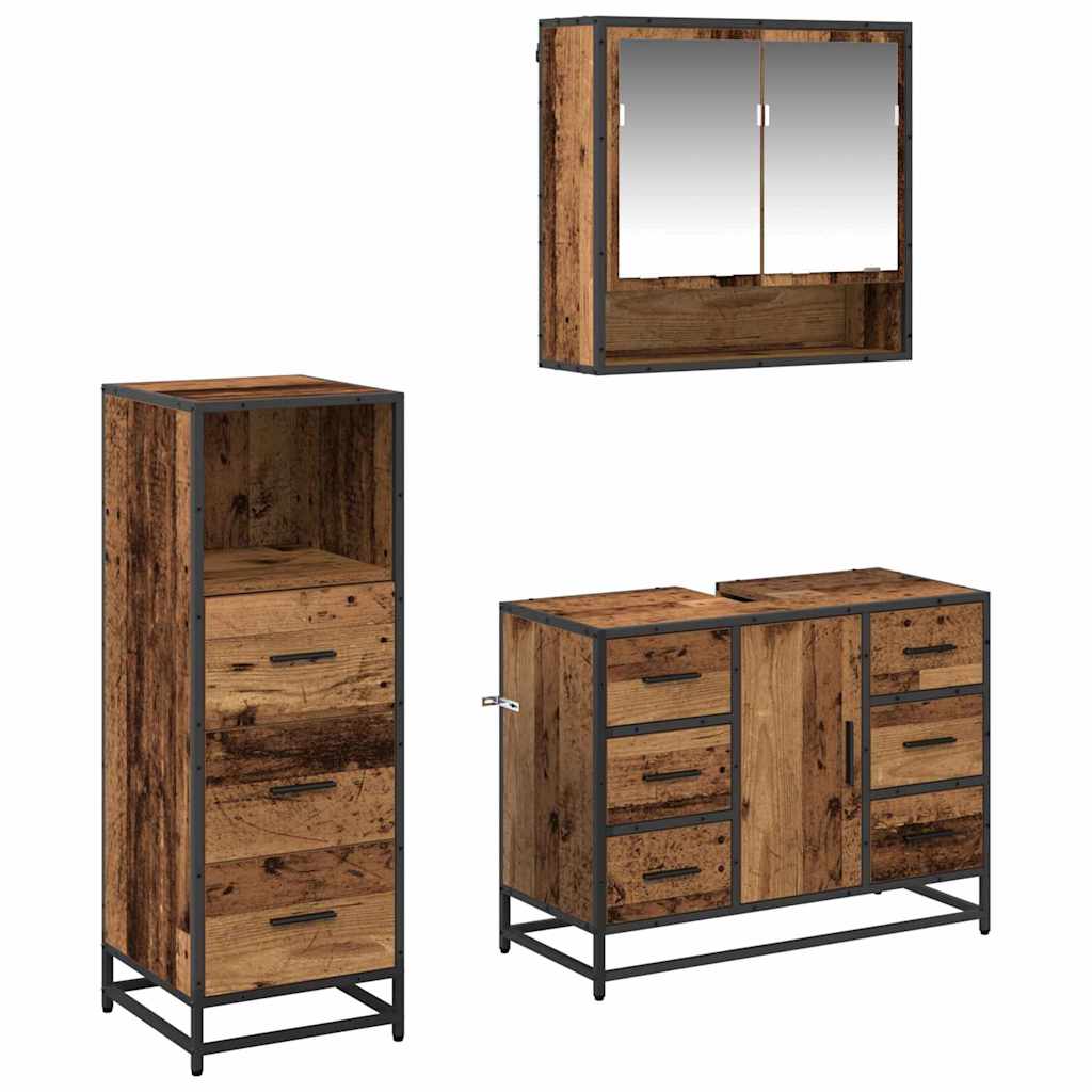 Set di mobili per il bagno con cassetto 3 pcs Legno vecchio | homemem39