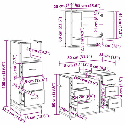 Set di mobili per il bagno con cassetto 3 pcs Legno vecchio | homemem39