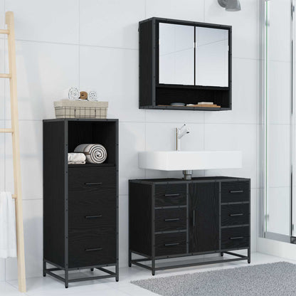 Set di mobili per il bagno 3 pcs Rovere Nero Legno multistrato | homemem39