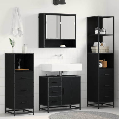 Set di mobili per il bagno 4 pcs Rovere Nero Legno multistrato