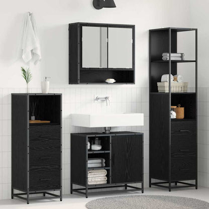 Set di mobili per il bagno 3 pcs Rovere Nero Legno multistrato