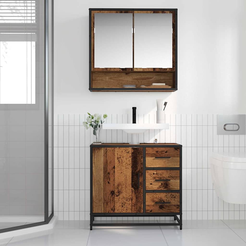 Set di mobili per il bagno con cassetto 2 pcs Legno vecchio