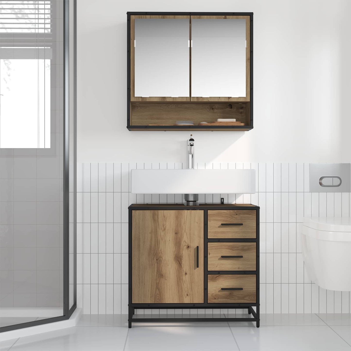Set di mobili per il bagno 2 pz Rovere artigianale | homemem39