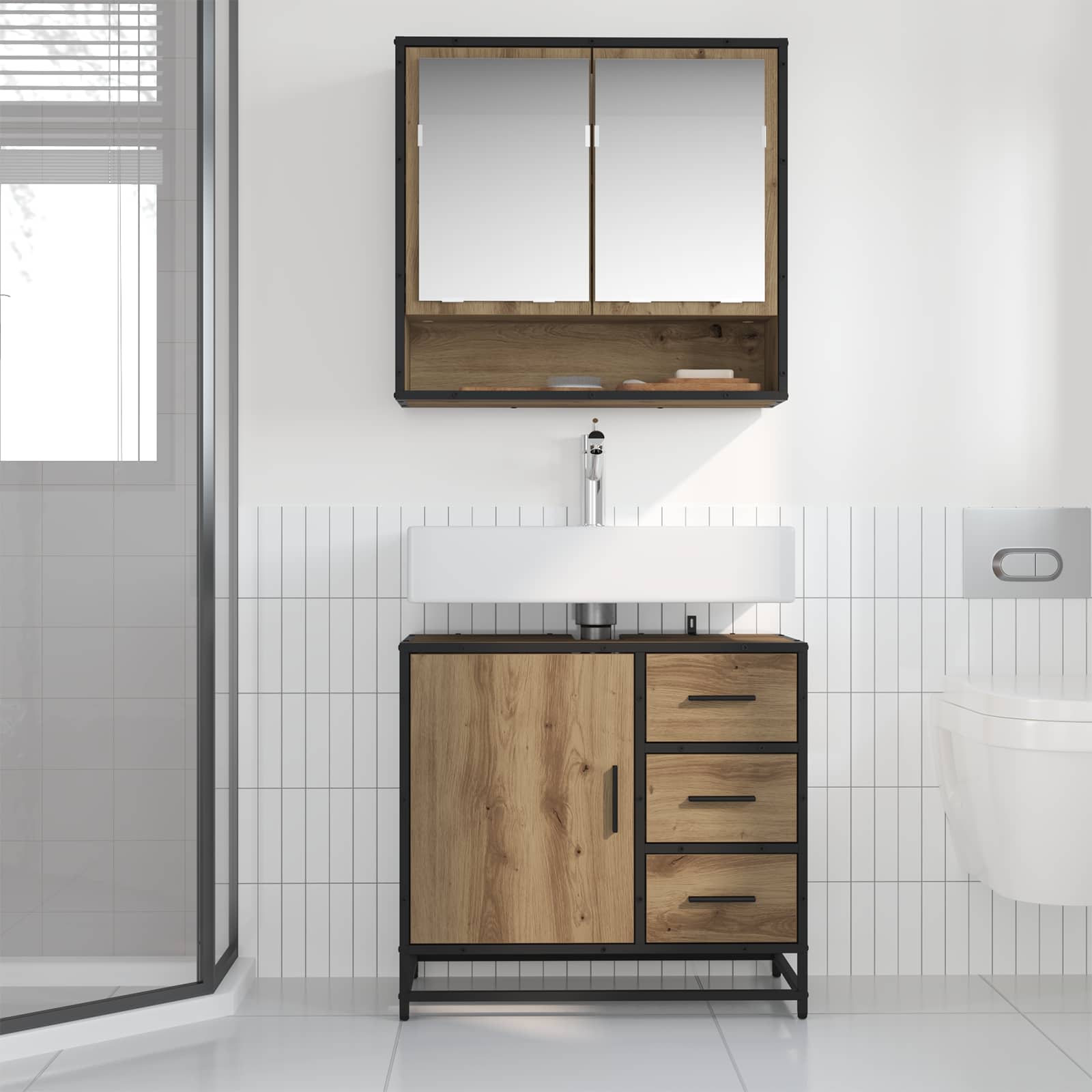 Set di mobili per il bagno 2 pz Rovere artigianale | homemem39
