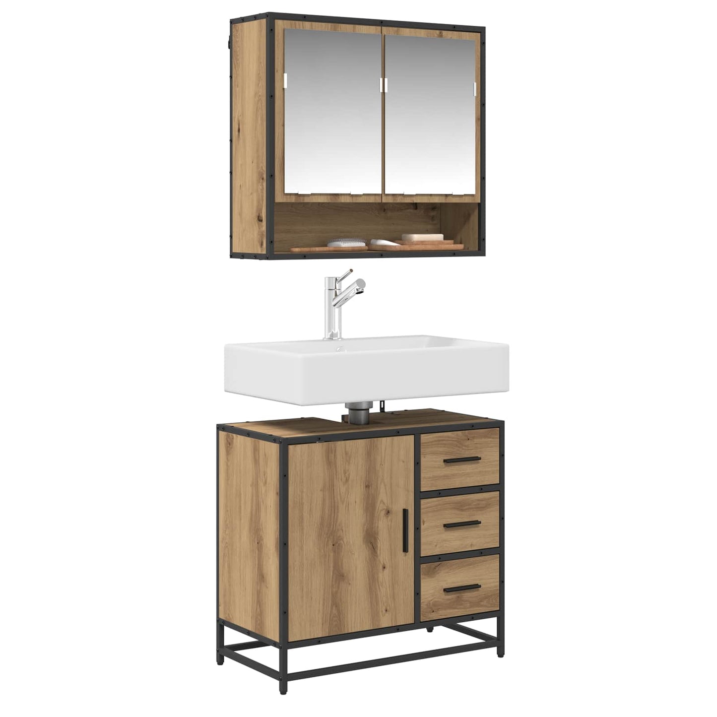 Set di mobili per il bagno 2 pz Rovere artigianale | homemem39