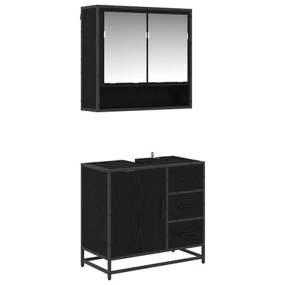 Set di mobili per il bagno 2 pcs Rovere Nero Legno multistrato | homemem39