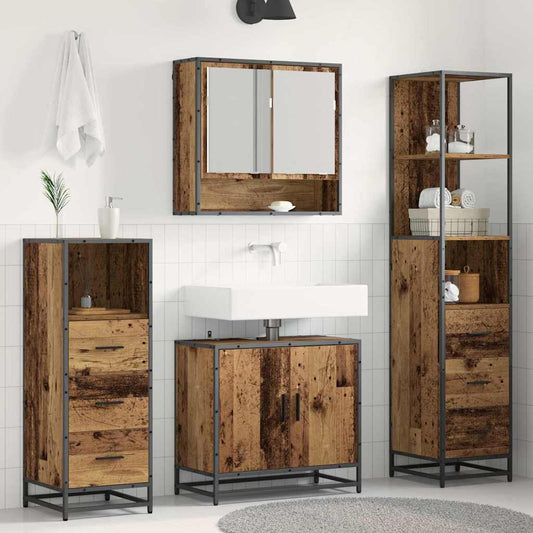 Set di mobili per il bagno con cassetto 4 pcs Legno vecchio