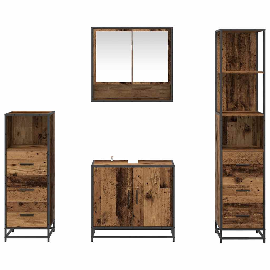 Set di mobili per il bagno con cassetto 4 pcs Legno vecchio
