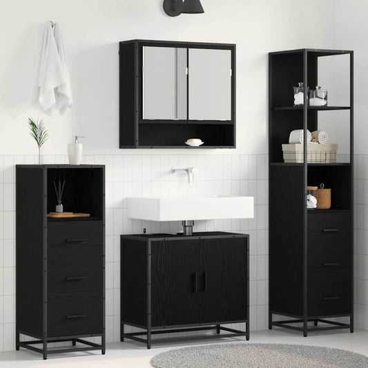 Set di mobili per il bagno 4 pcs Rovere Nero Legno multistrato