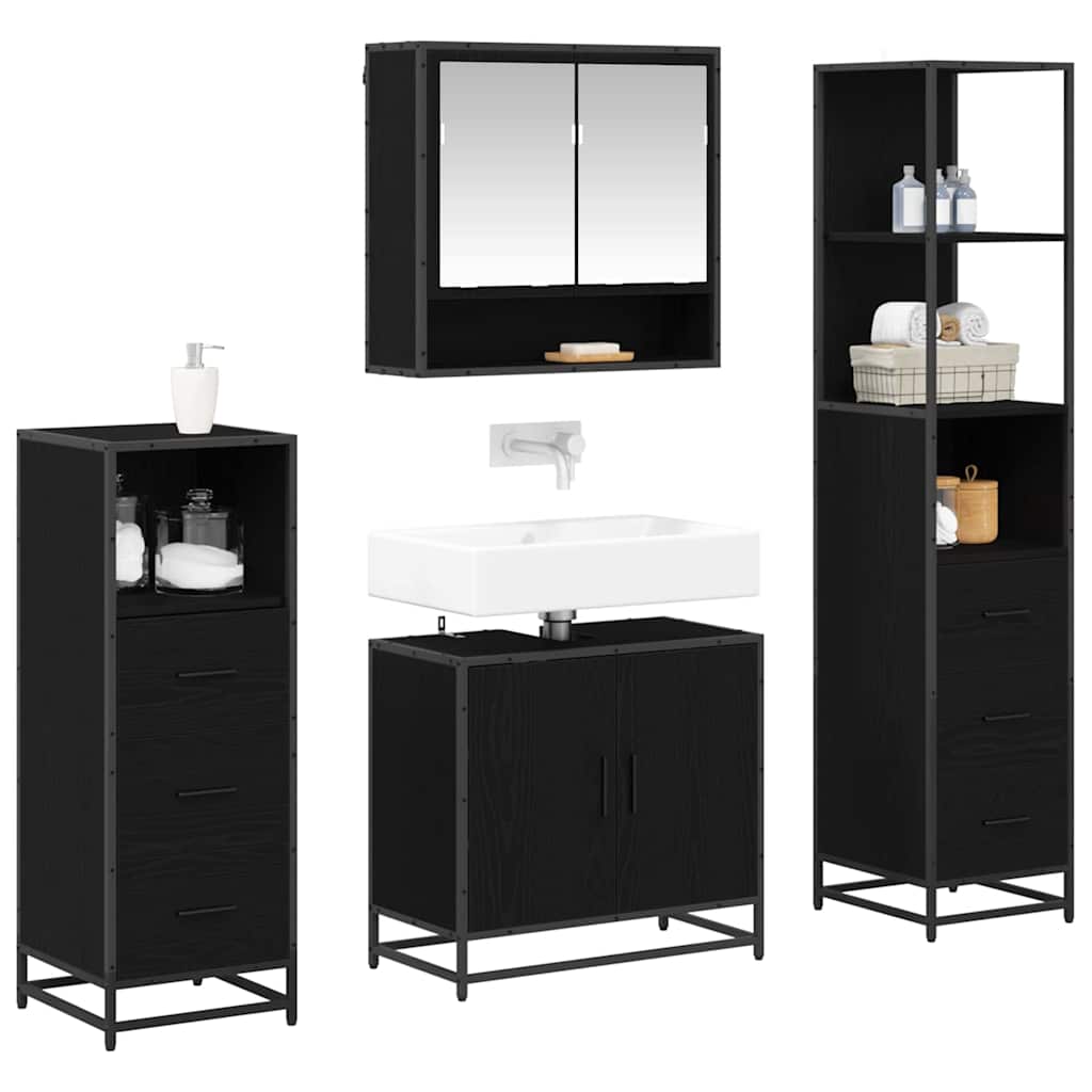 Set di mobili per il bagno 4 pcs Rovere Nero Legno multistrato