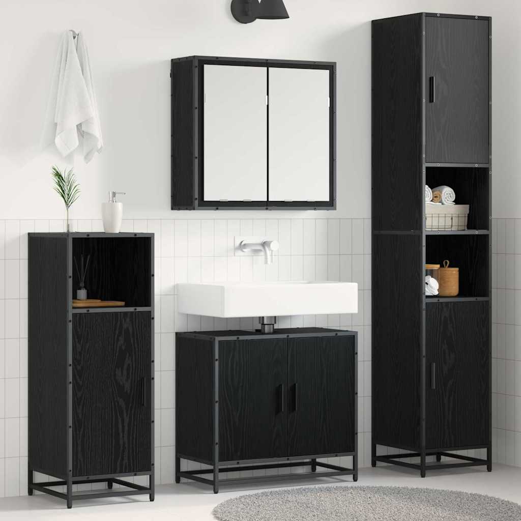 Set di mobili per il bagno 4 pcs Rovere Nero Legno multistrato