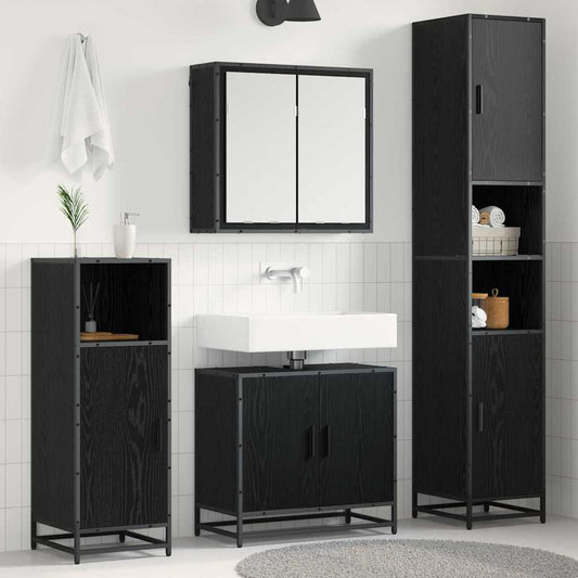 Set di mobili per il bagno 4 pcs Rovere Nero Legno multistrato