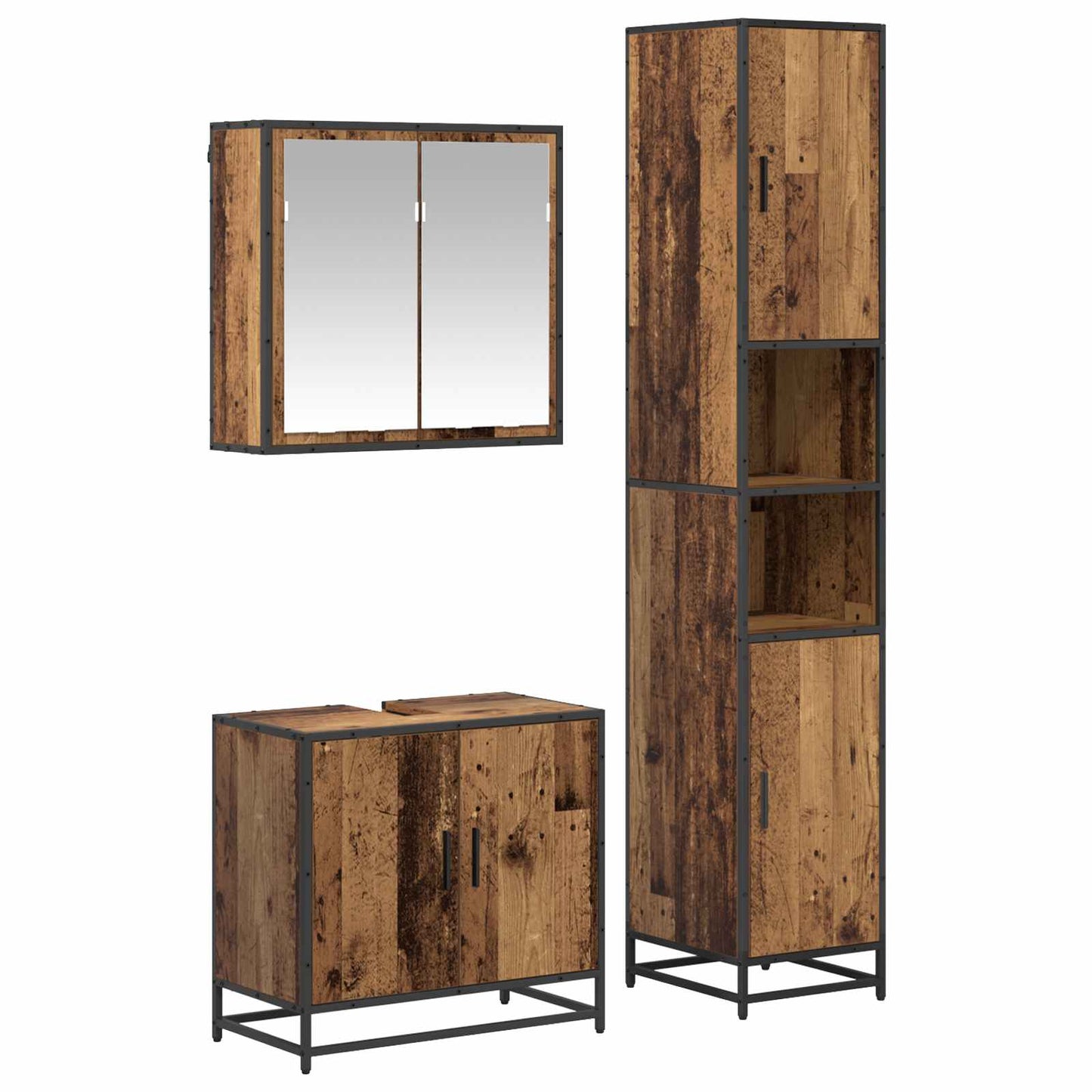 Set di mobili per il bagno con lo scaffale 3 pcs Legno vecchio | homemem39