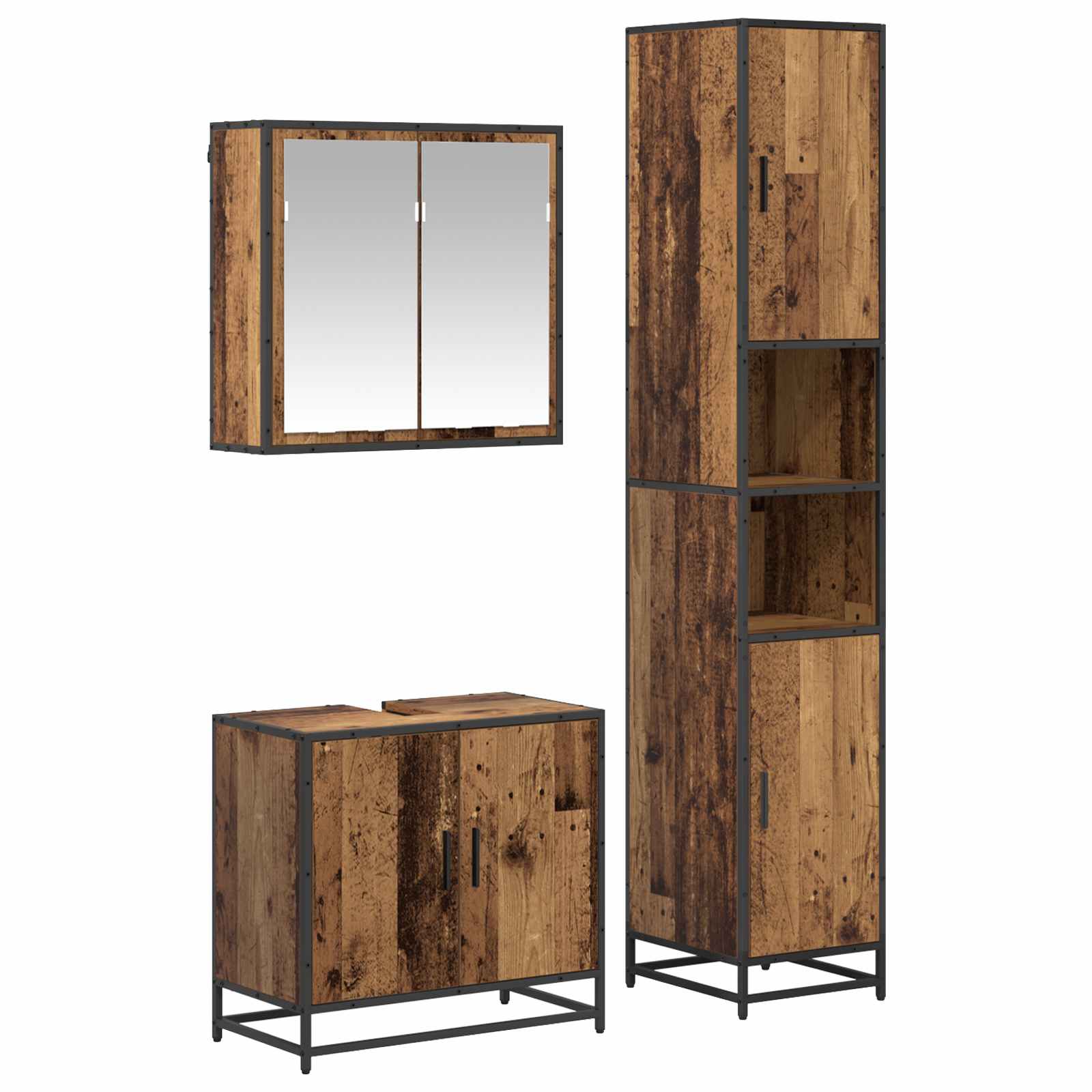 Set di mobili per il bagno con lo scaffale 3 pcs Legno vecchio | homemem39