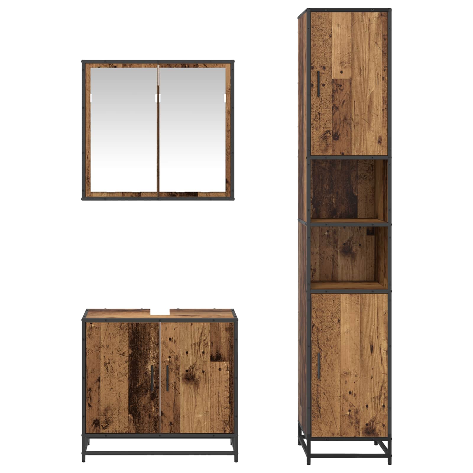 Set di mobili per il bagno con lo scaffale 3 pcs Legno vecchio | homemem39