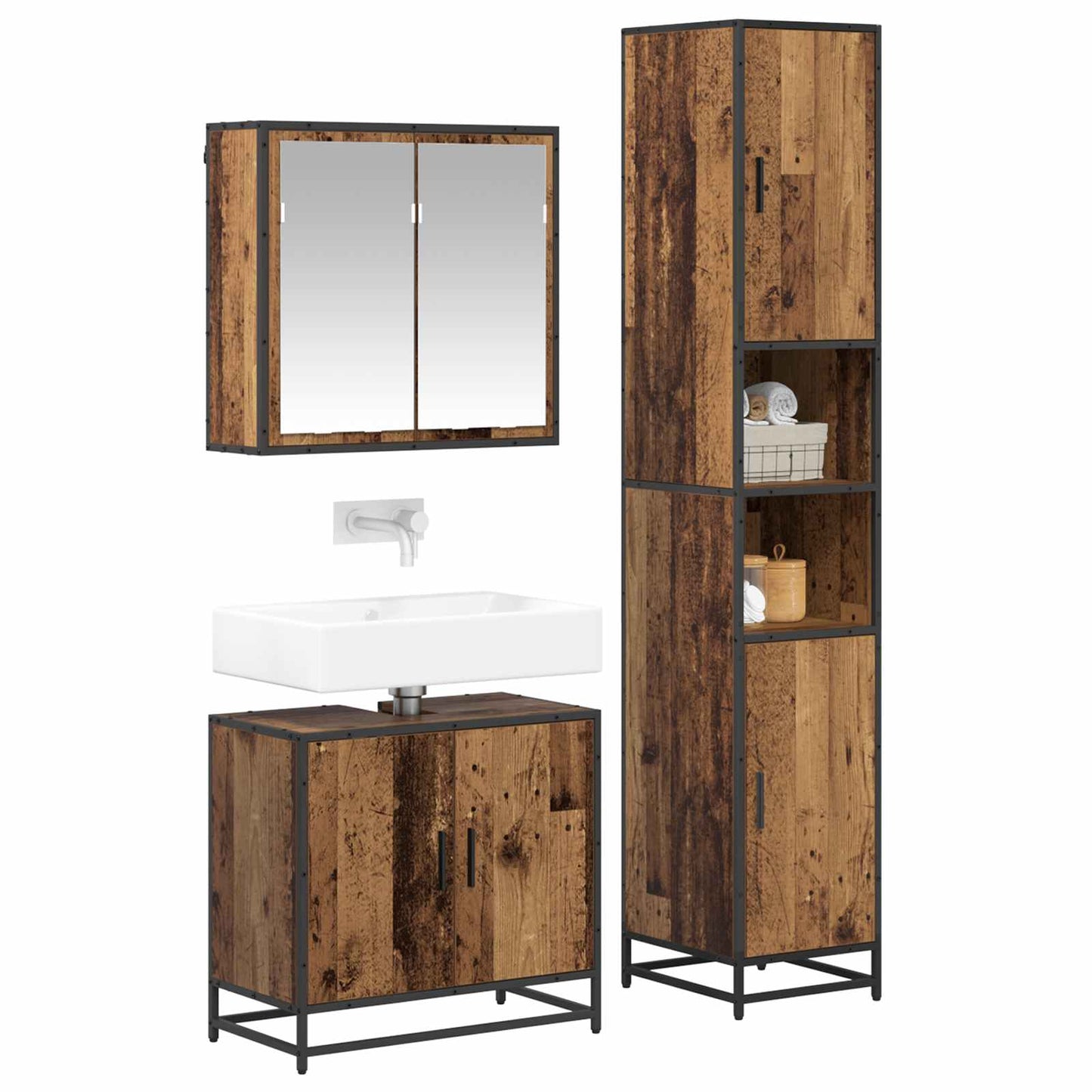 Set di mobili per il bagno con lo scaffale 3 pcs Legno vecchio | homemem39