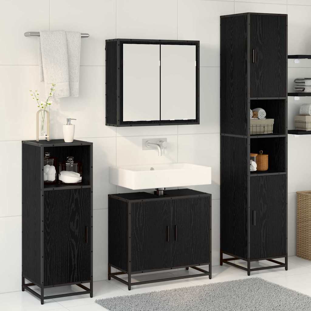 Set di mobili per il bagno 3 pcs Rovere Nero Legno multistrato