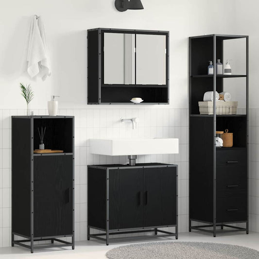 Set di mobili per il bagno 3 pcs Rovere Nero Legno multistrato | homemem39