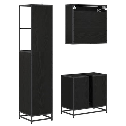 Set di mobili per il bagno 3 pcs Rovere Nero Legno multistrato | homemem39