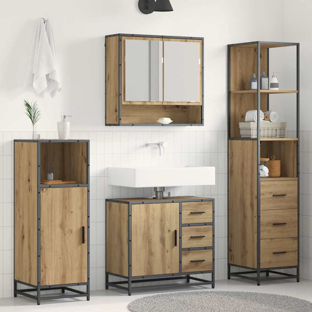 Set di mobili per il bagno 3 pz Rovere artigianale | homemem39